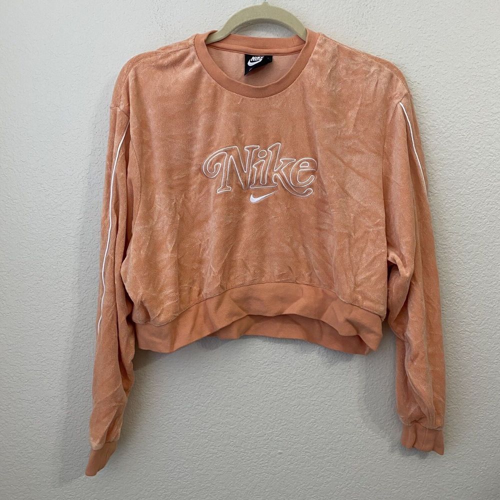 Nike Sweatshirt Womens Size XS Retro Femme Terry Cropped Crew Orange